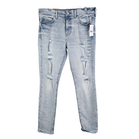 Mens Pacsun Stacked Skinny Denim Blue Jeans Distressed Stretch Size 32x30
